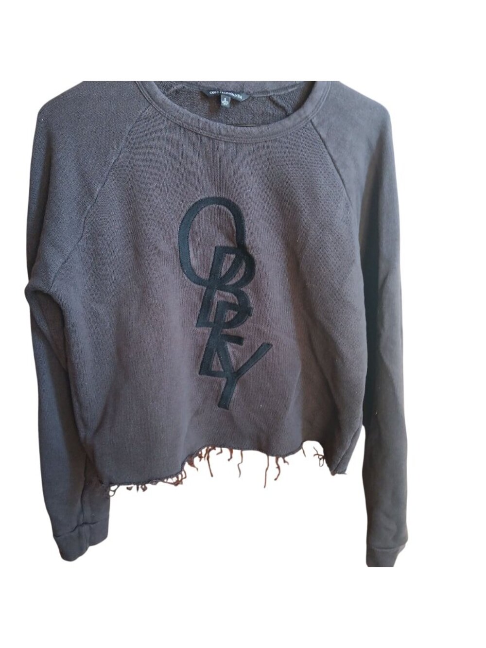 Small Obey Propaganda Womens Gray Cropped Sweatshirt Distressed Hem Jersey Knit